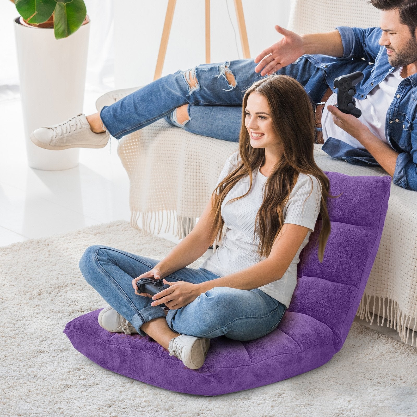 Adjustable 14-position Cushioned Floor Chair, Purple Floor Chairs   at Gallery Canada