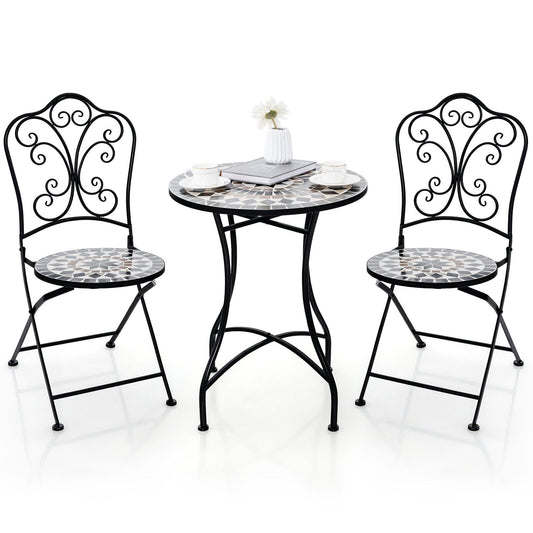 3 Piece Patio Bistro Set with Round Table and 2 Folding Chairs, Gray - Gallery Canada