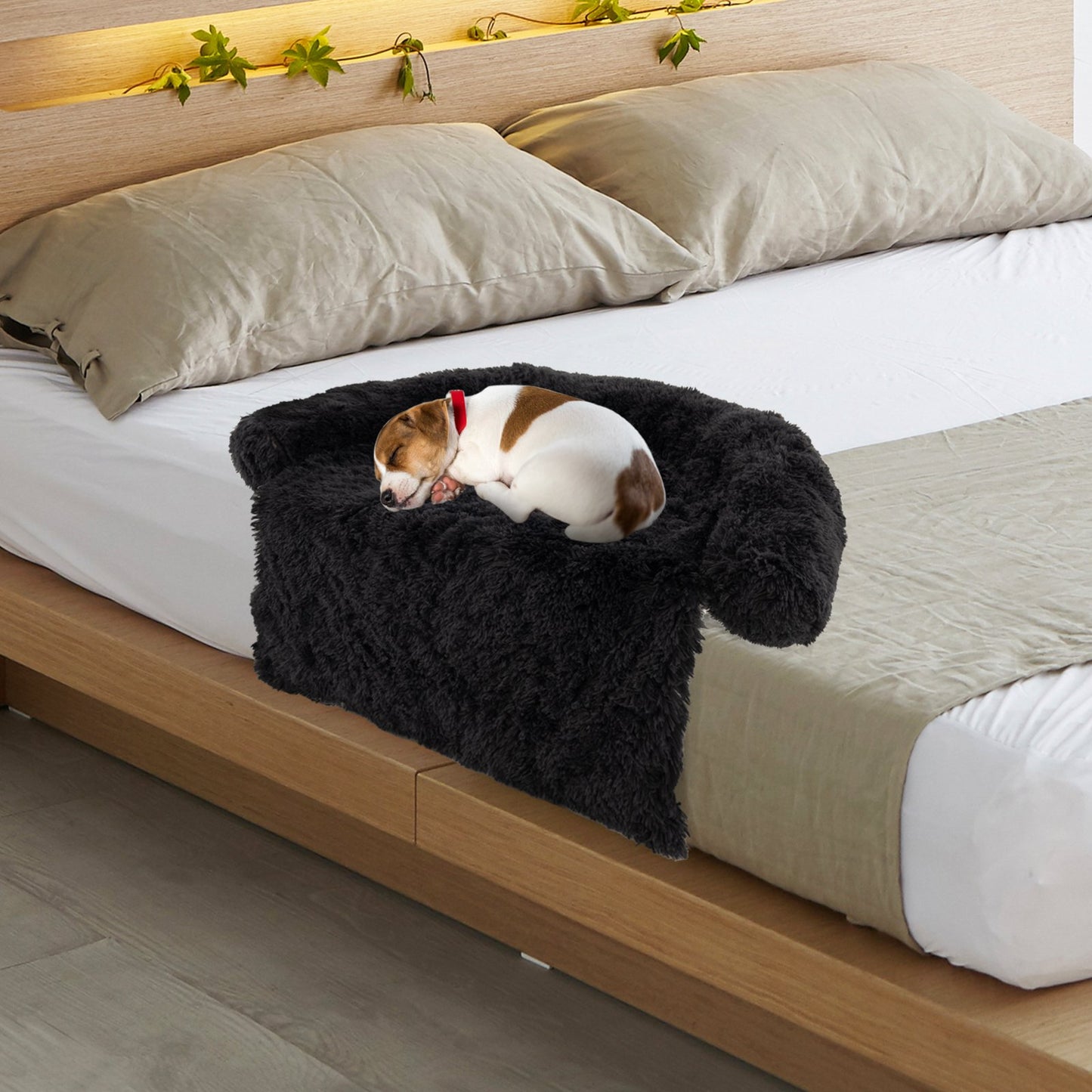 Plush Calming Dog Couch Bed with Anti-Slip Bottom-S, Black Dog Supplies   at Gallery Canada