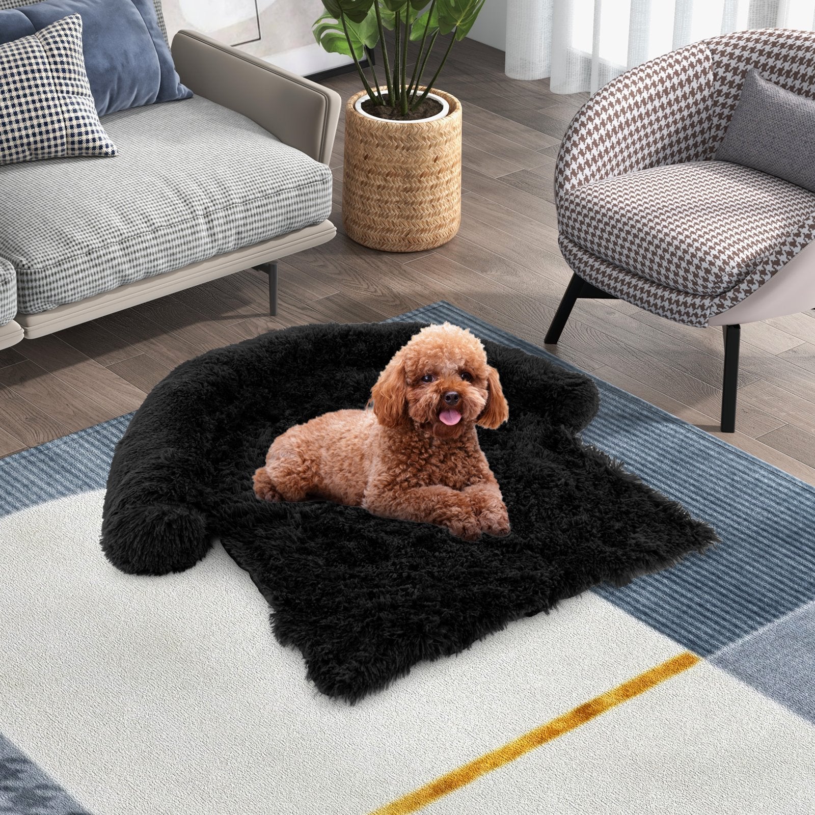 Plush Calming Dog Couch Bed with Anti-Slip Bottom-S, Black Dog Supplies   at Gallery Canada