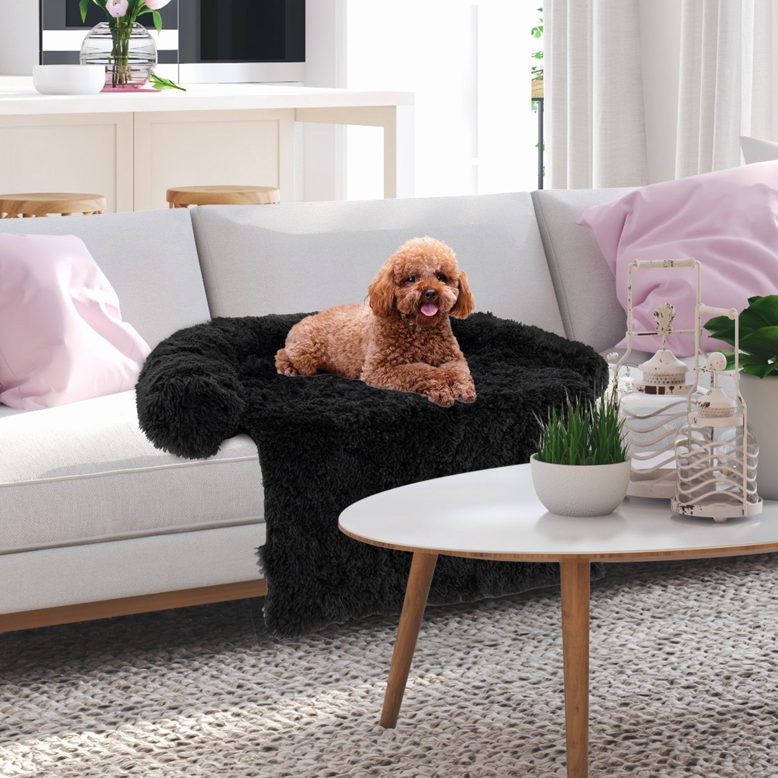 Plush Calming Dog Couch Bed with Anti-Slip Bottom-S, Black Dog Supplies   at Gallery Canada