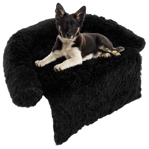 Plush Calming Dog Couch Bed with Anti-Slip Bottom-M, Black