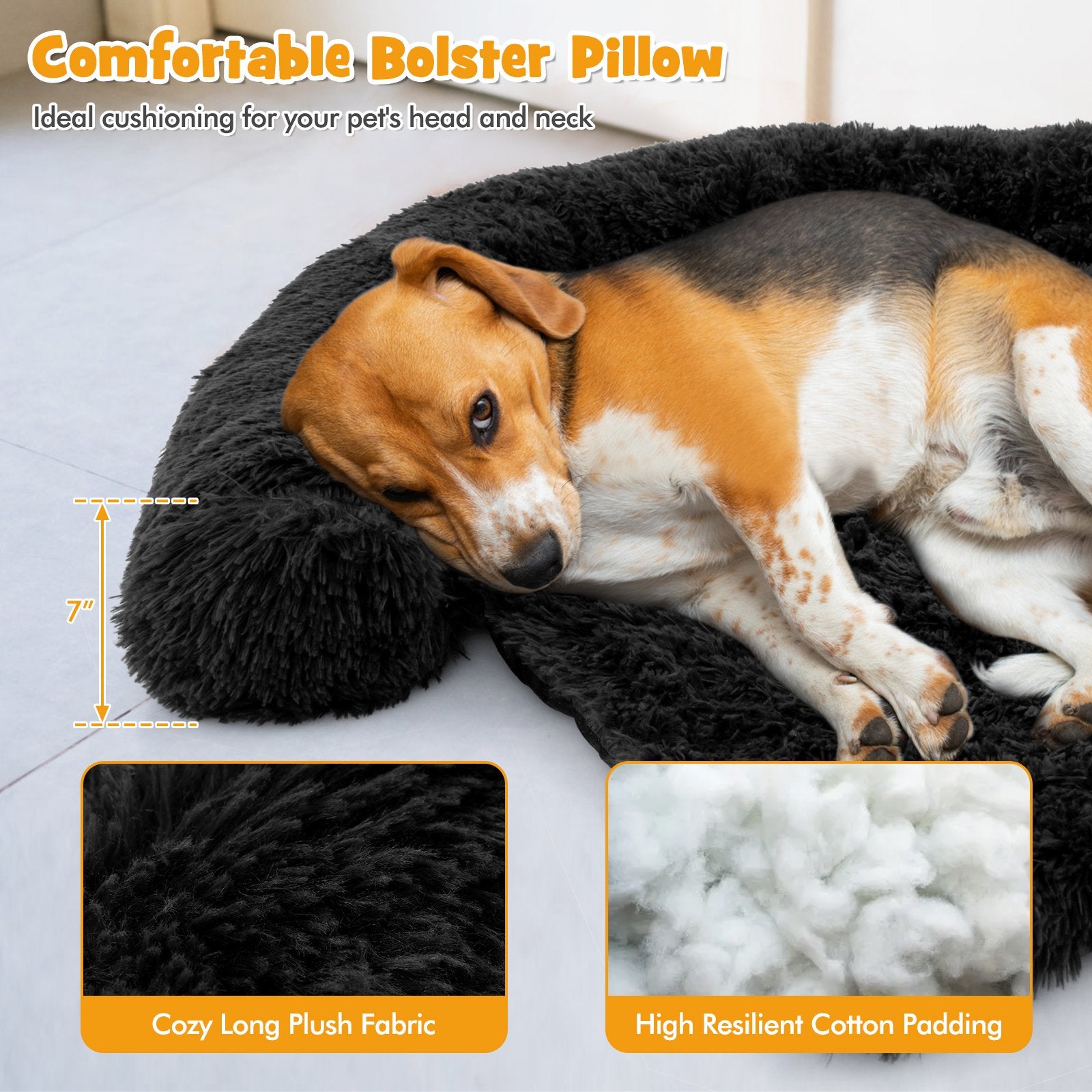 Plush Calming Dog Couch Bed with Anti-Slip Bottom-M, Black Dog Supplies   at Gallery Canada