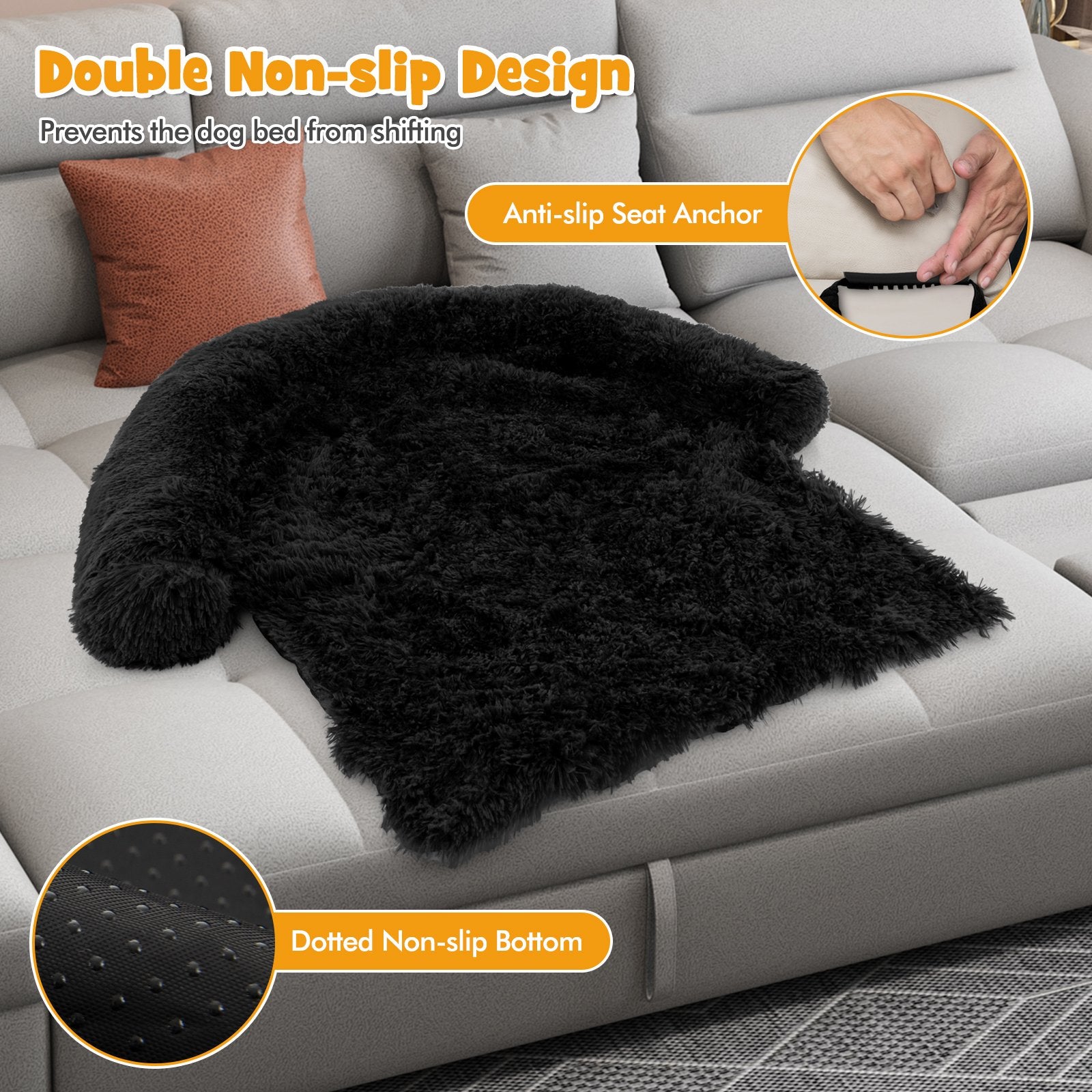 Plush Calming Dog Couch Bed with Anti-Slip Bottom-M, Black Dog Supplies   at Gallery Canada