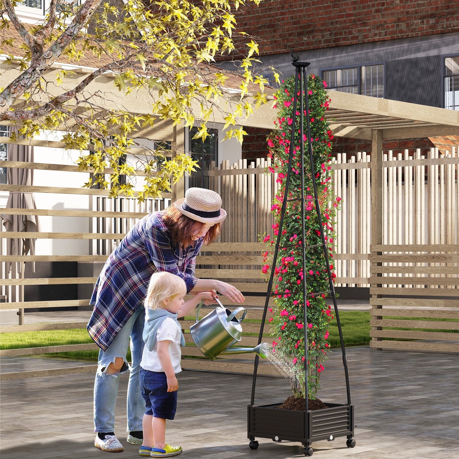 Garden Obelisk Trellis with Self-Drainage System for Climbing Plants, Black Raised Garden Beds   at Gallery Canada