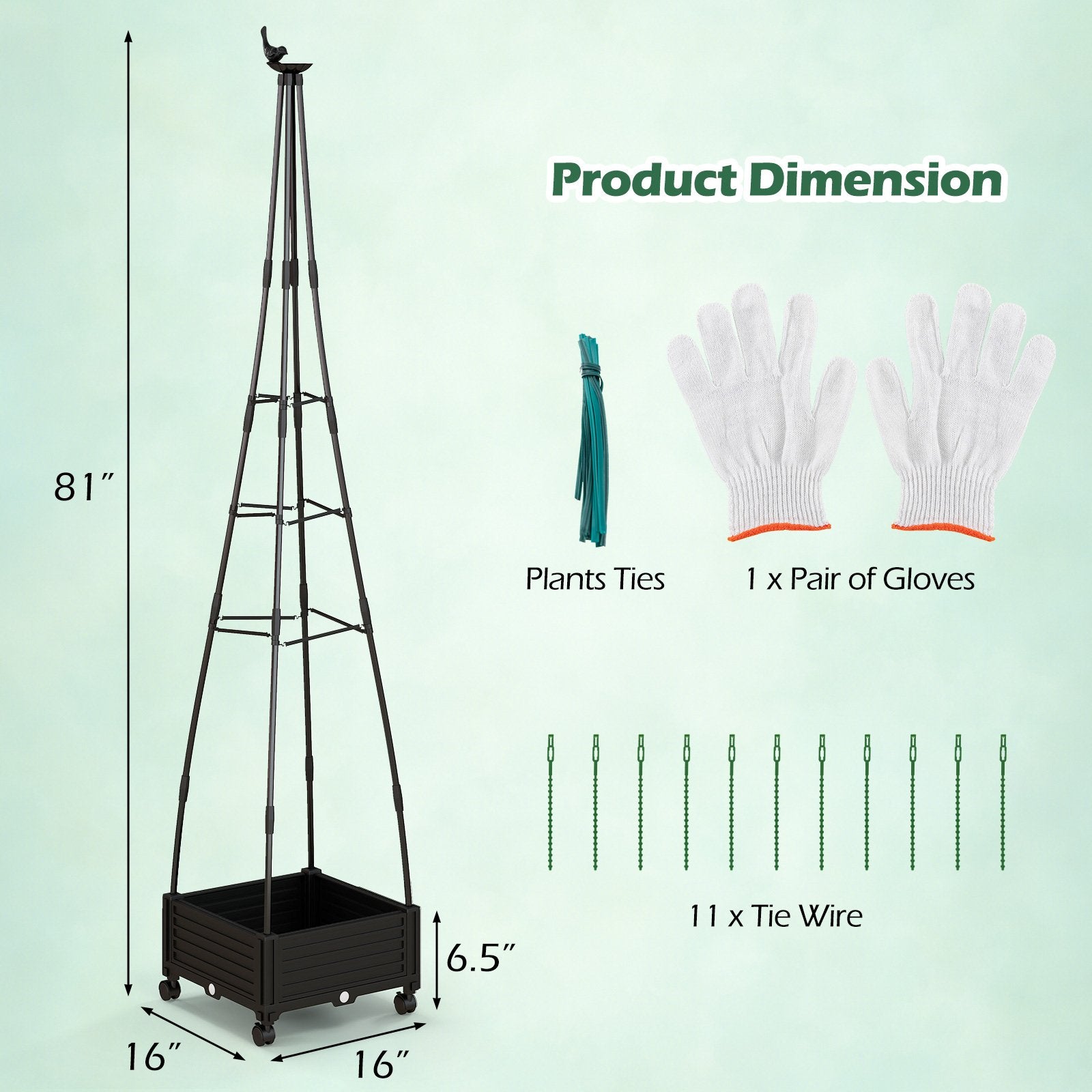 Garden Obelisk Trellis with Self-Drainage System for Climbing Plants, Black Raised Garden Beds   at Gallery Canada