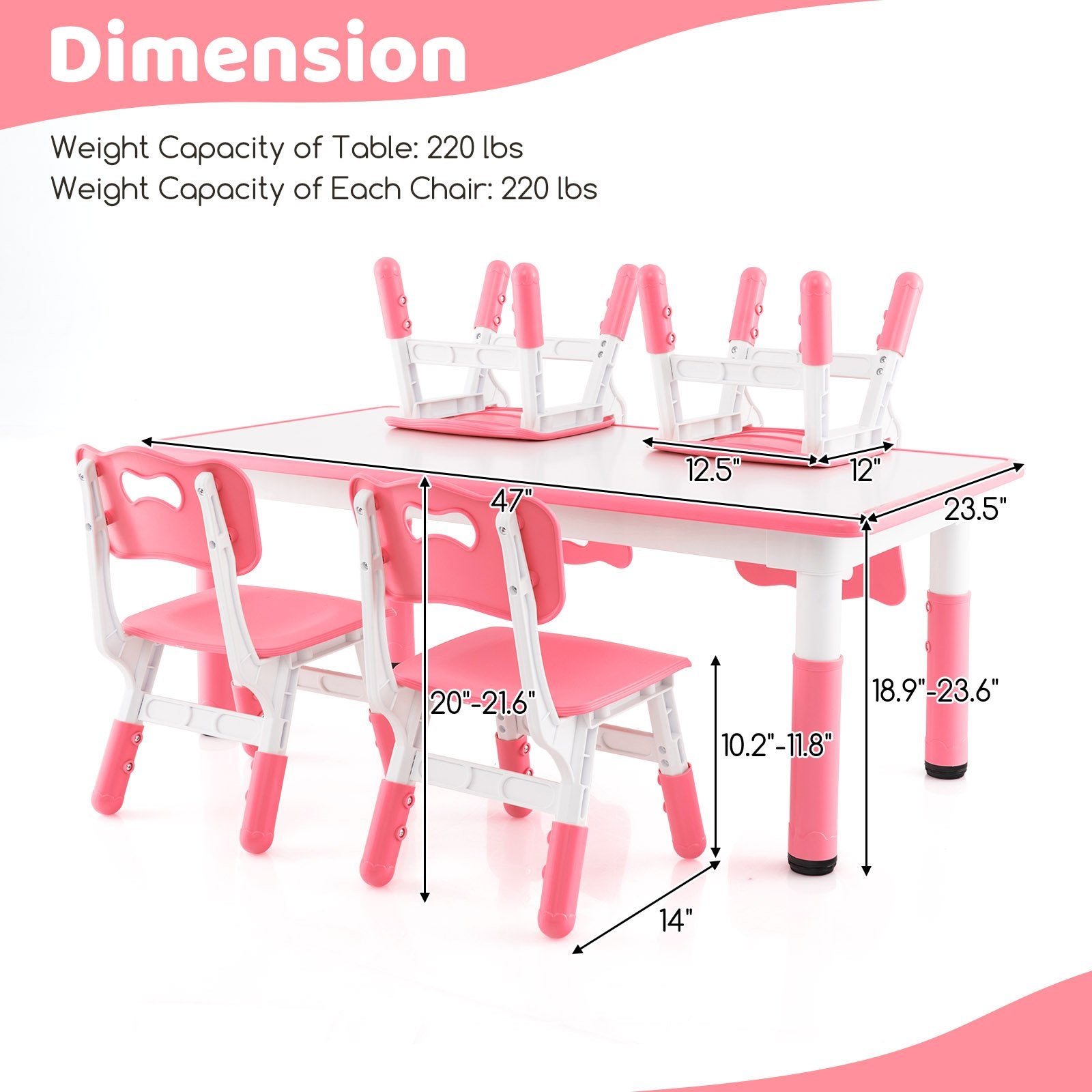 Kids Table and Chairs Set for 4 with Graffiti Desktop, Pink Kids Table & Chair Sets   at Gallery Canada