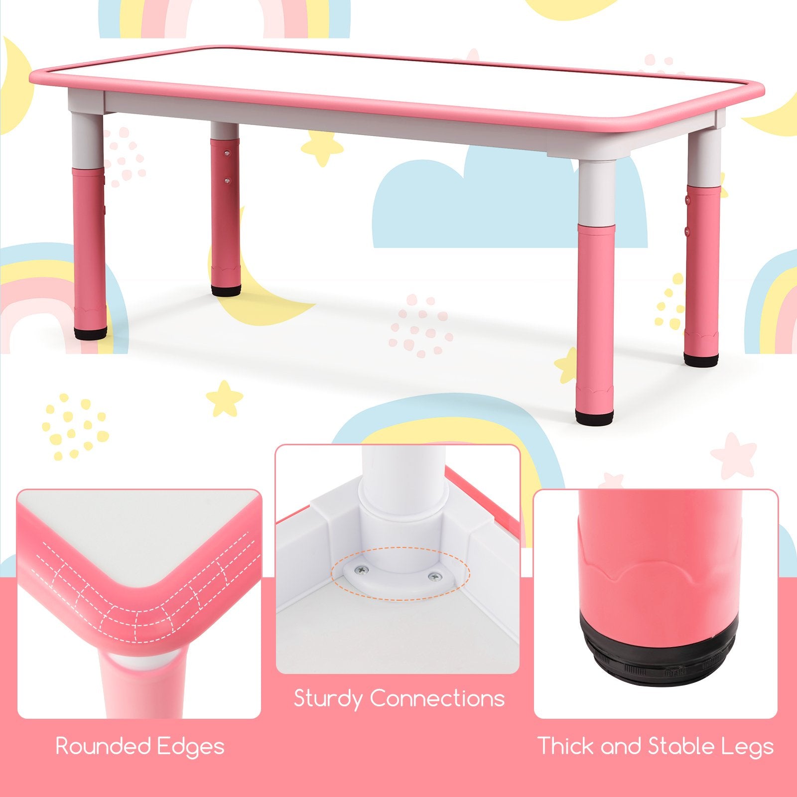 Kids Table and Chairs Set for 4 with Graffiti Desktop, Pink Kids Table & Chair Sets   at Gallery Canada