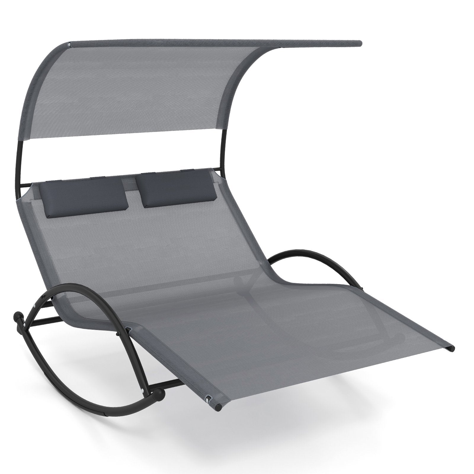 Outdoor Dual Rocker Sunbed 2-Person Canopied Patio Lounger with Detachable Headrests, Gray Patio Rocking Chairs & Gliders   at Gallery Canada