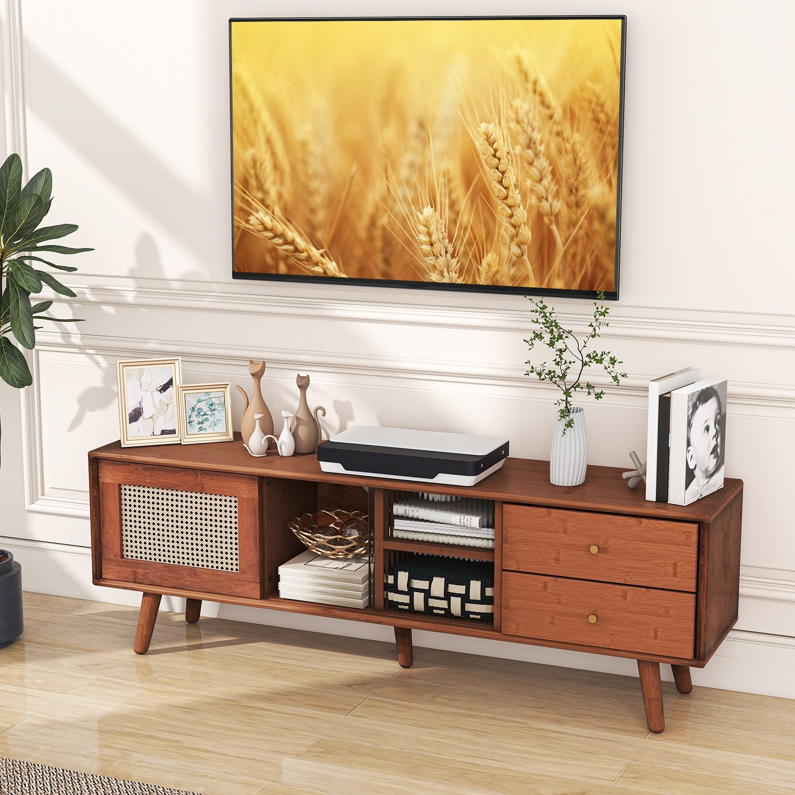 Bamboo TV Stand for TV up to 65 Inch, Brown End & Side Tables   at Gallery Canada