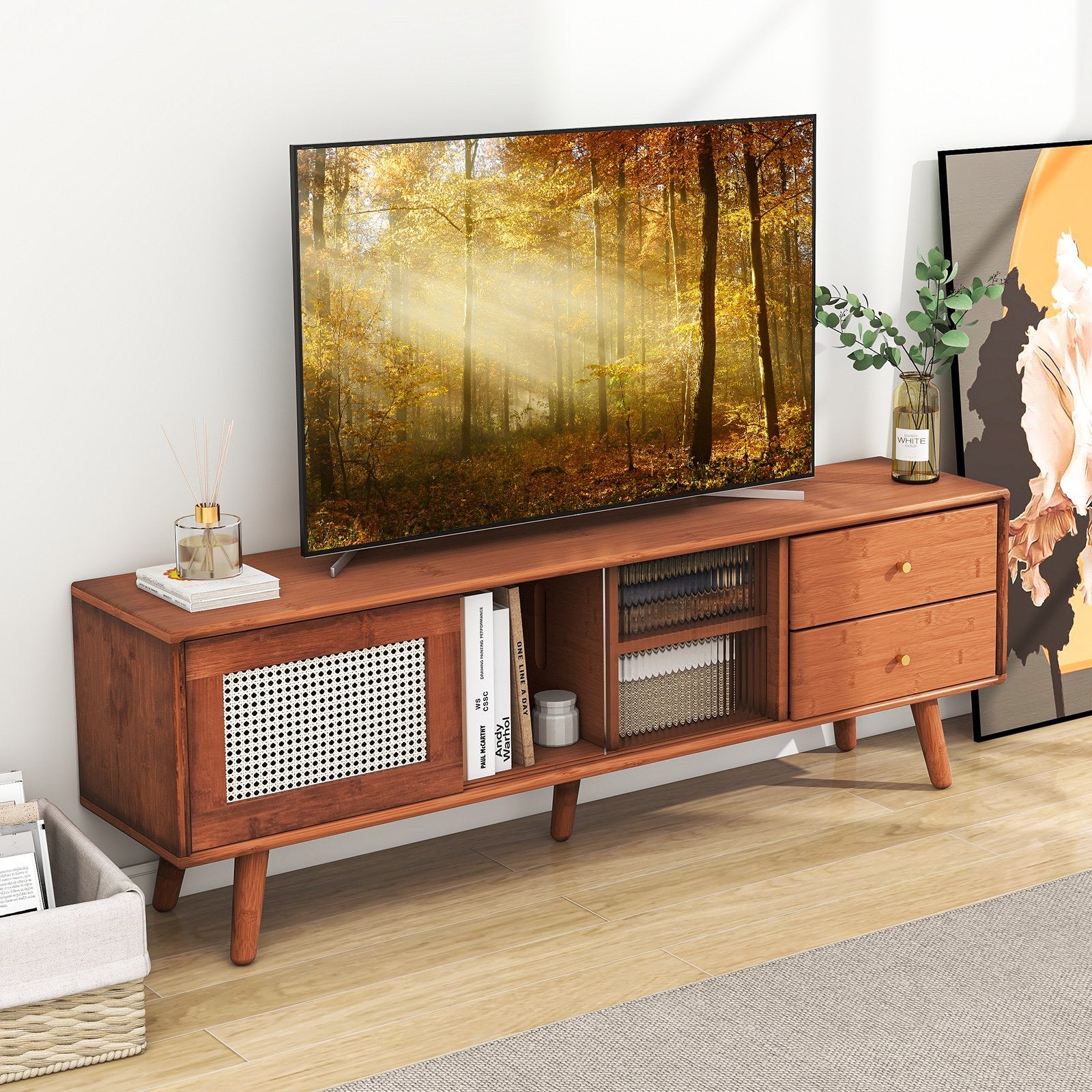 Bamboo TV Stand for TV up to 65 Inch, Brown End & Side Tables   at Gallery Canada