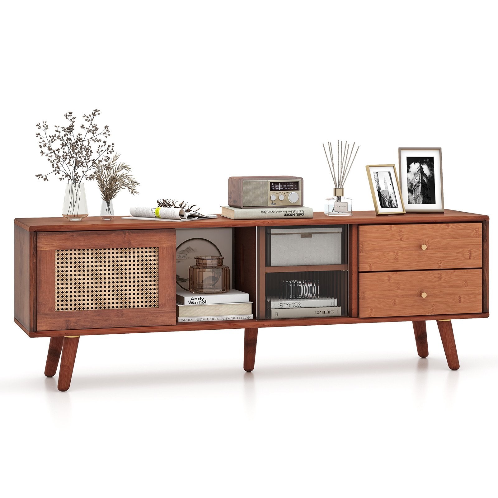 Bamboo TV Stand for TV up to 65 Inch, Brown End & Side Tables   at Gallery Canada