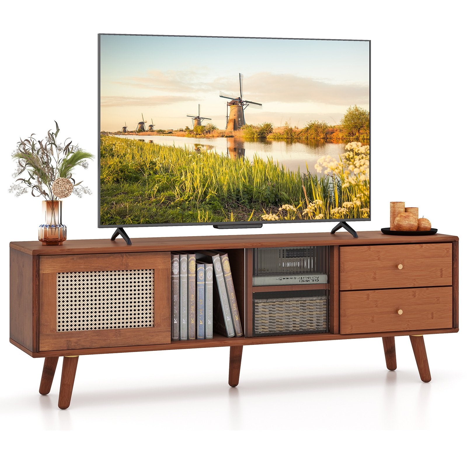 Bamboo TV Stand for TV up to 65 Inch, Brown End & Side Tables   at Gallery Canada