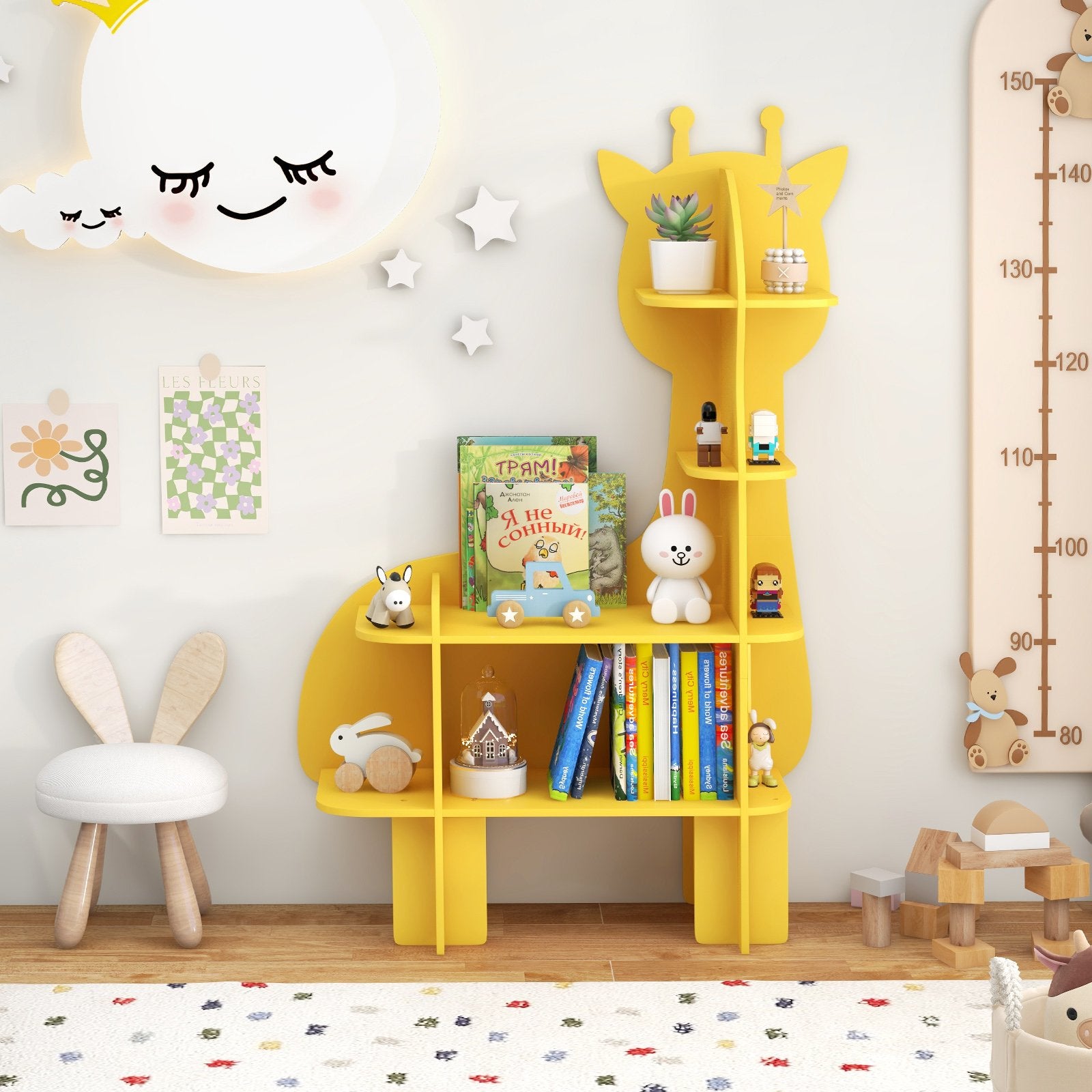 Kids Bookcase Toy Storage Organizer with Open Storage Shelves-Giraffe, Yellow Kids Storage   at Gallery Canada