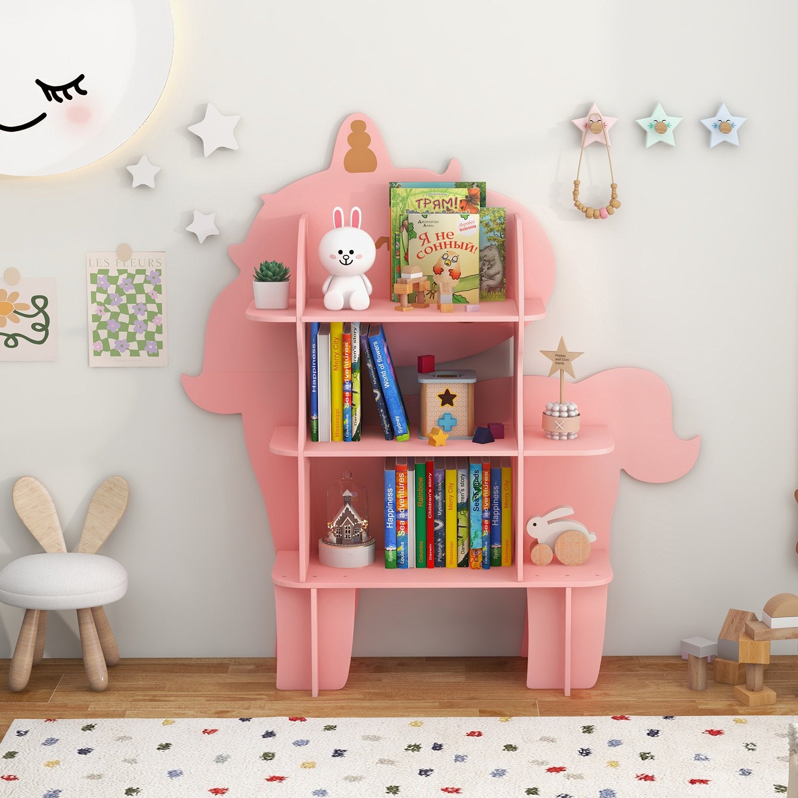 Kids Bookcase Toy Storage Organizer with Open Storage Shelves-Unicorn, Pink Kids Storage   at Gallery Canada