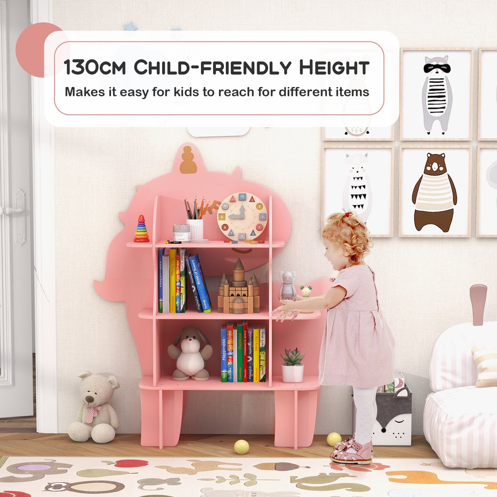 Kids Bookcase Toy Storage Organizer with Open Storage Shelves-Unicorn, Pink Kids Storage   at Gallery Canada