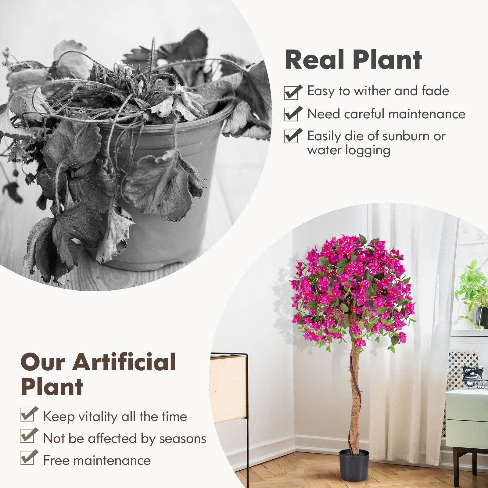 4.5 Feet Artificial Azalea Tree with Cement Pot, Multicolor Faux Plants   at Gallery Canada