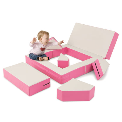 8-Piece 4-in-1 Kids Climb and Crawl Foam Playset, Pink Kids Chairs & Seating   at Gallery Canada