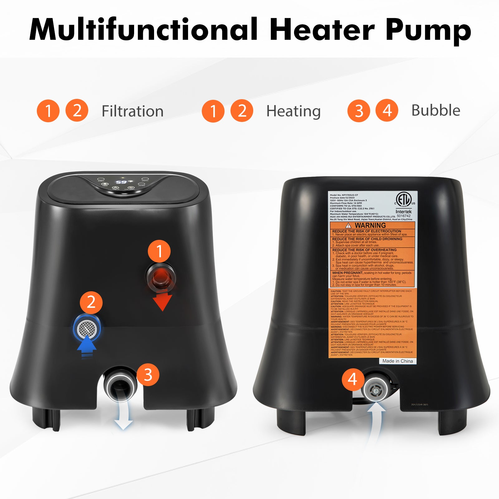 1350W Electric Heater Pump with Touch Panel and LED Display, Black Swimming Pools at Gallery Canada