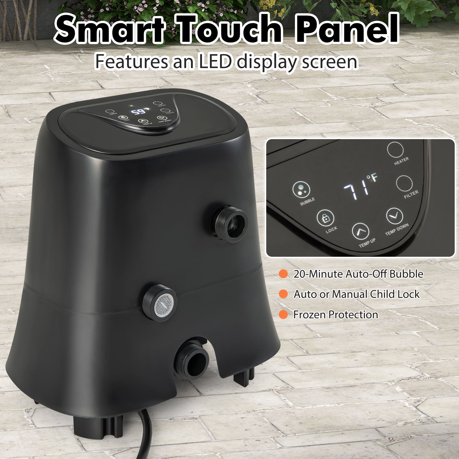 1350W Electric Heater Pump with Touch Panel and LED Display, Black Swimming Pools at Gallery Canada