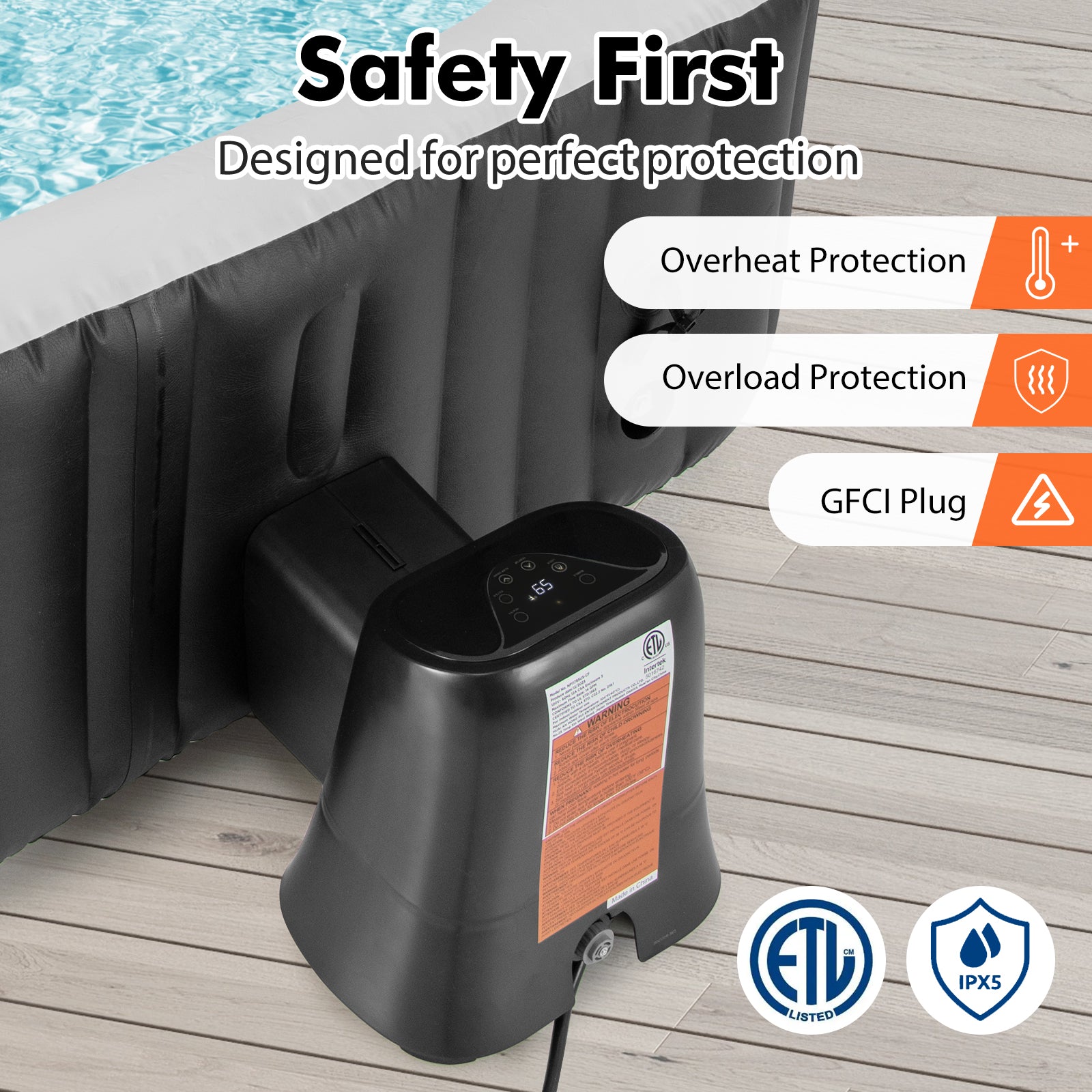 1350W Electric Heater Pump with Touch Panel and LED Display, Black Swimming Pools at Gallery Canada