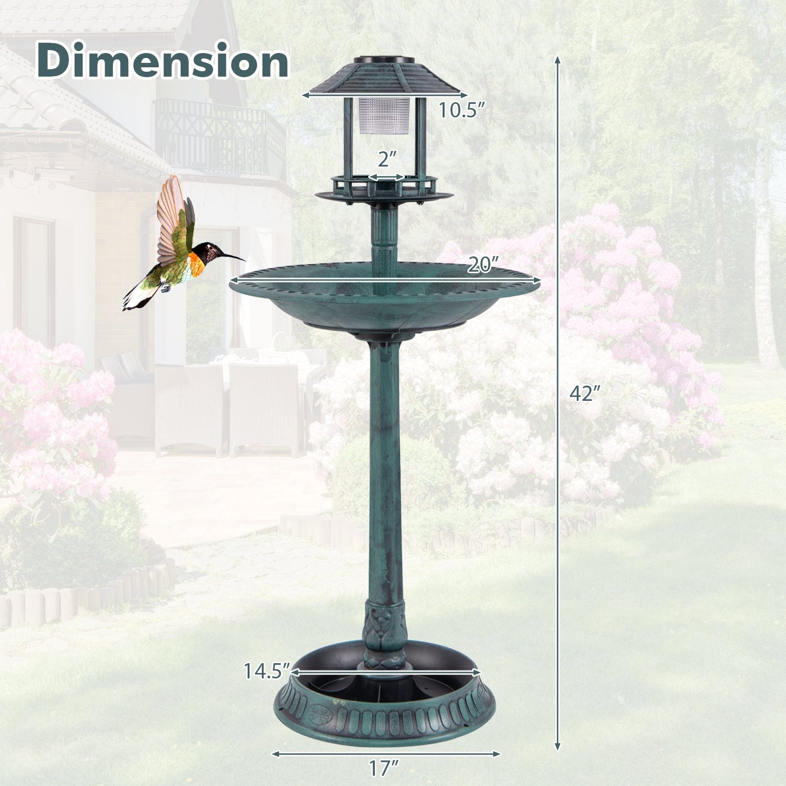 Pedestal Bird Bath with Solar Light with Bird Feeder and Flower Planter, Green Chicken Coops   at Gallery Canada