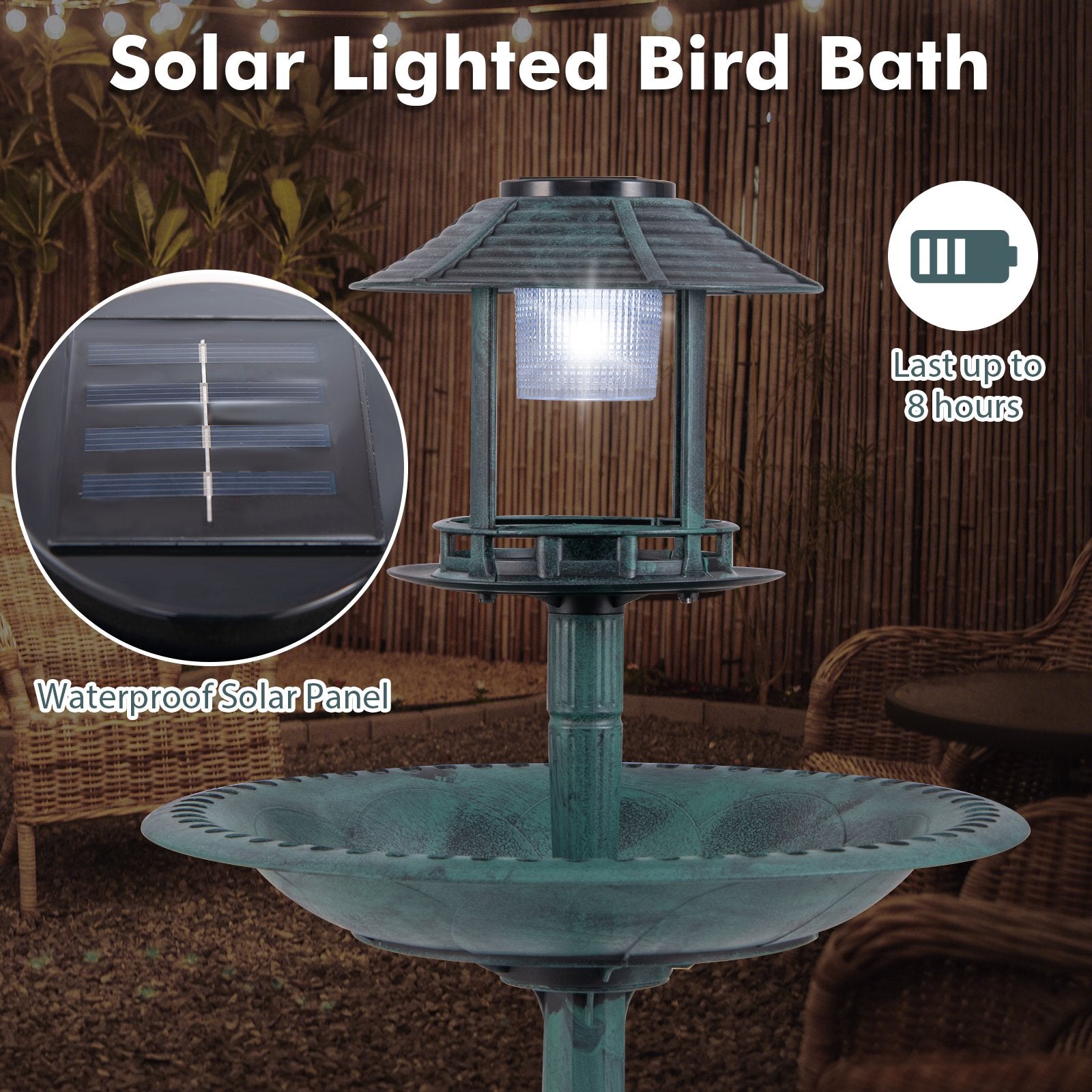 Pedestal Bird Bath with Solar Light with Bird Feeder and Flower Planter, Green Chicken Coops   at Gallery Canada