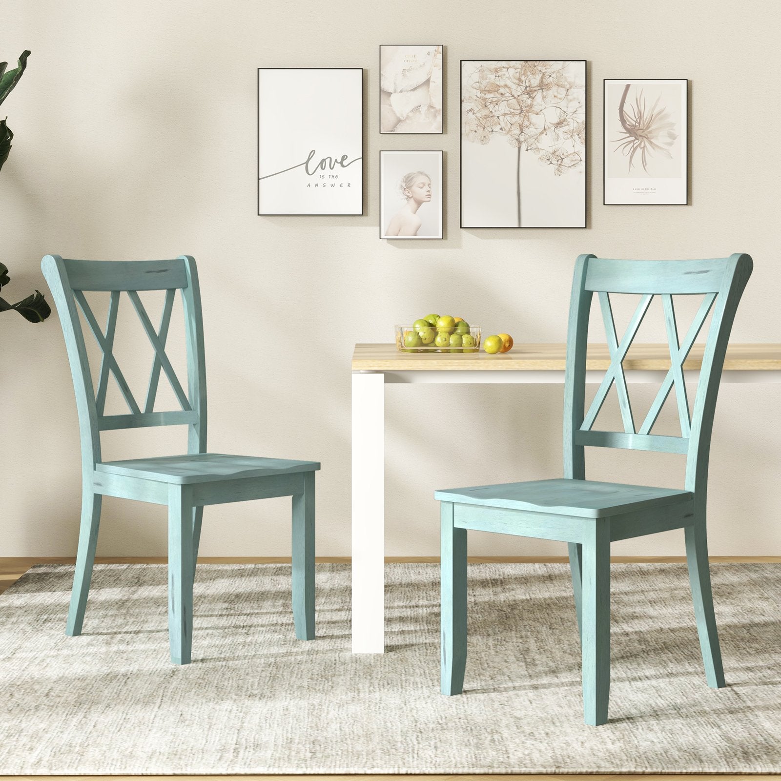 Set of 2 Cross Back Rubber Wood Dining Chairs, Green Dining Chairs   at Gallery Canada