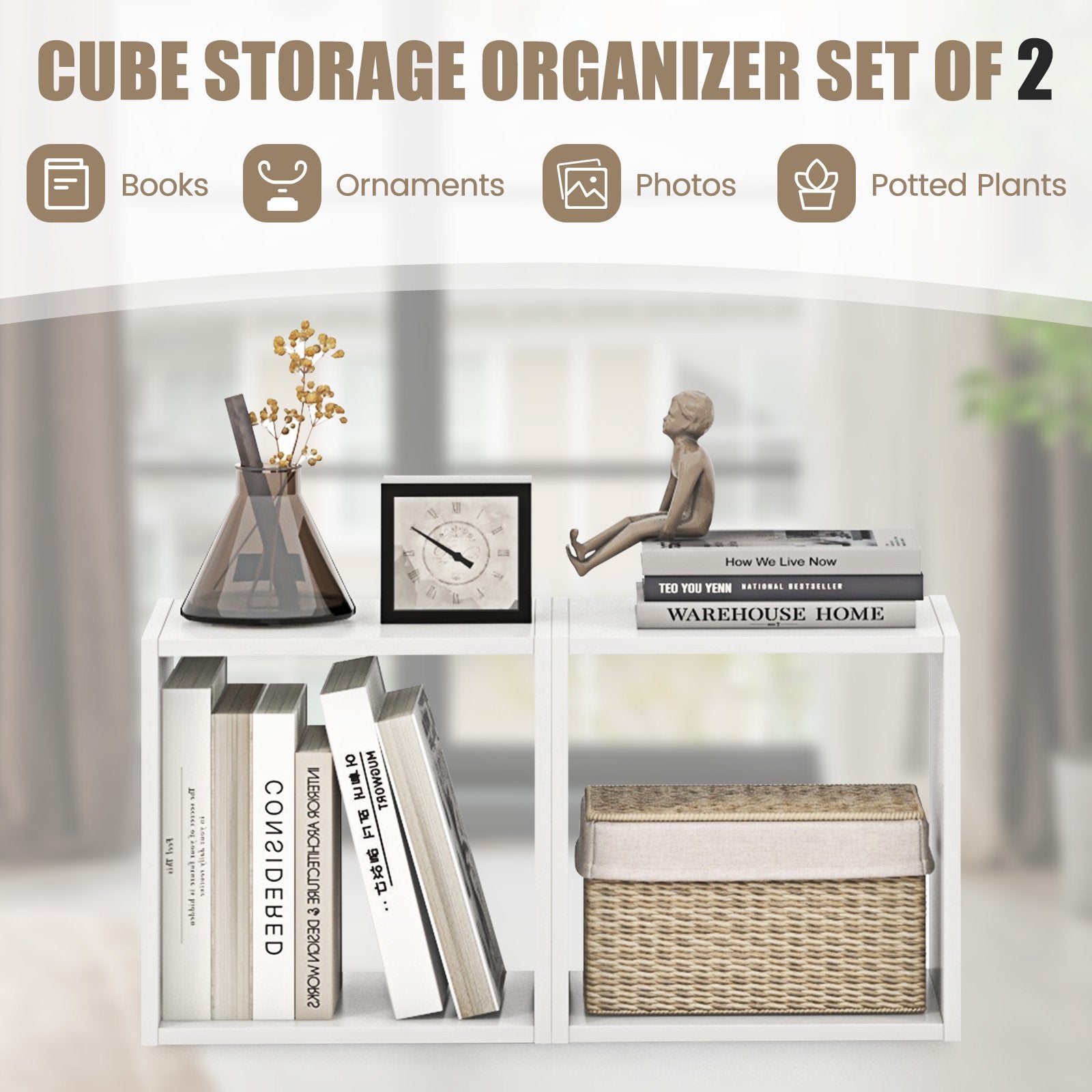 Cube Storage Organizer Set of 2, White Bookcases   at Gallery Canada