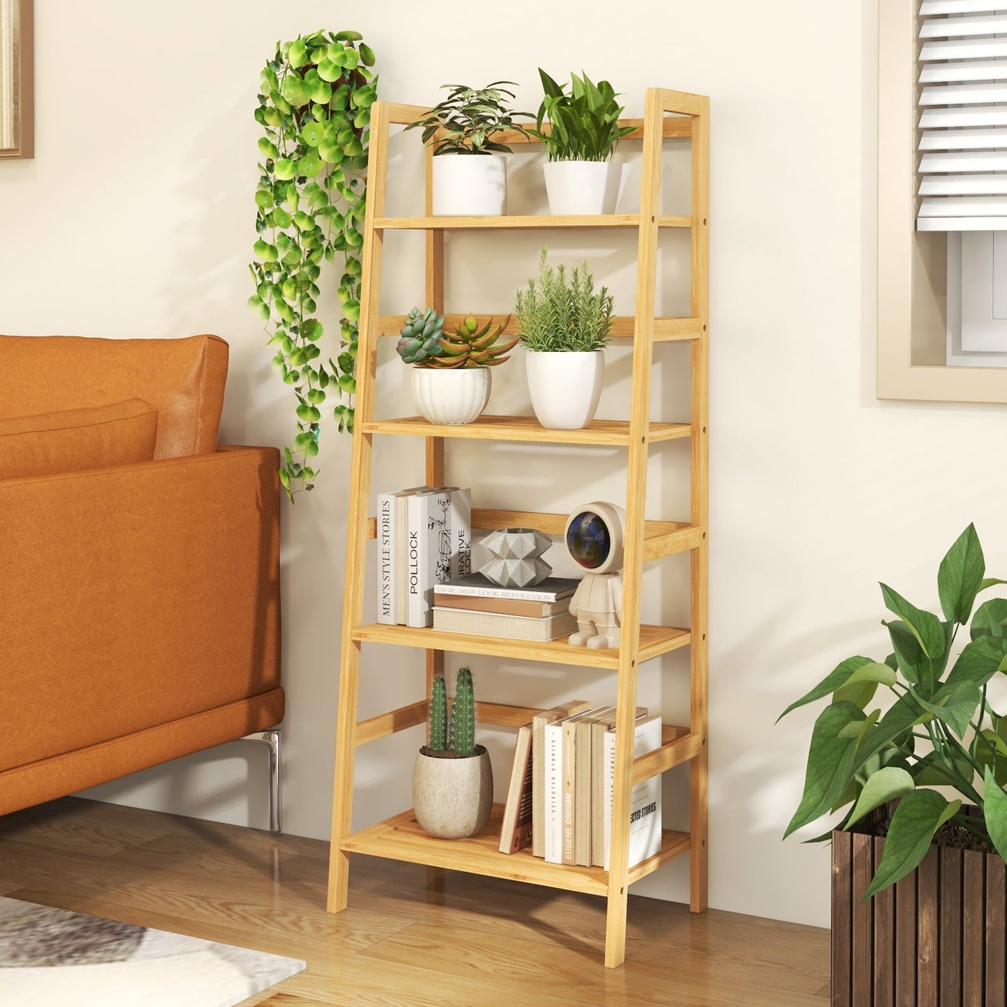 47.5 Inch 4-Tier Multifunctional Bamboo Bookcase Storage Stand Rack, Natural - Gallery Canada