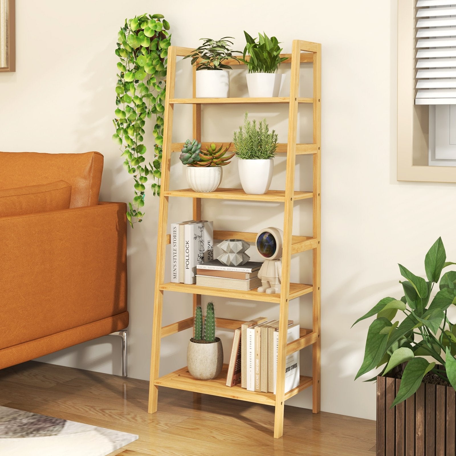 47.5 Inch 4-Tier Multifunctional Bamboo Bookcase Storage Stand Rack, Natural - Gallery Canada