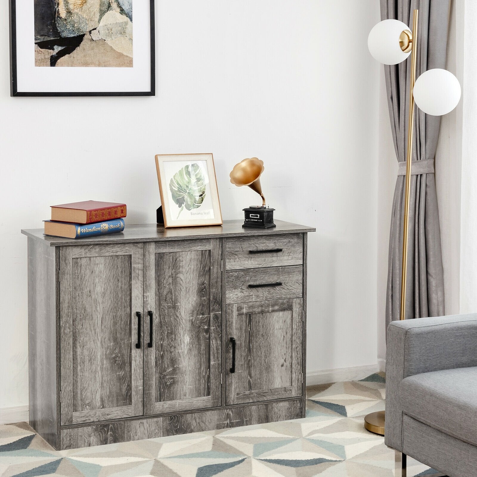 Buffet Storage Cabinet  Kitchen Sideboard with 2 Drawers, Gray Sideboards Cabinets & Buffets   at Gallery Canada