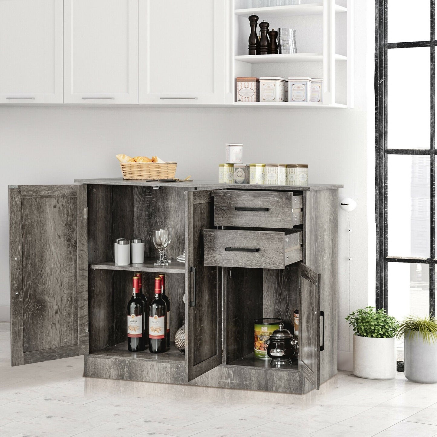 Buffet Storage Cabinet  Kitchen Sideboard with 2 Drawers, Gray Sideboards Cabinets & Buffets   at Gallery Canada