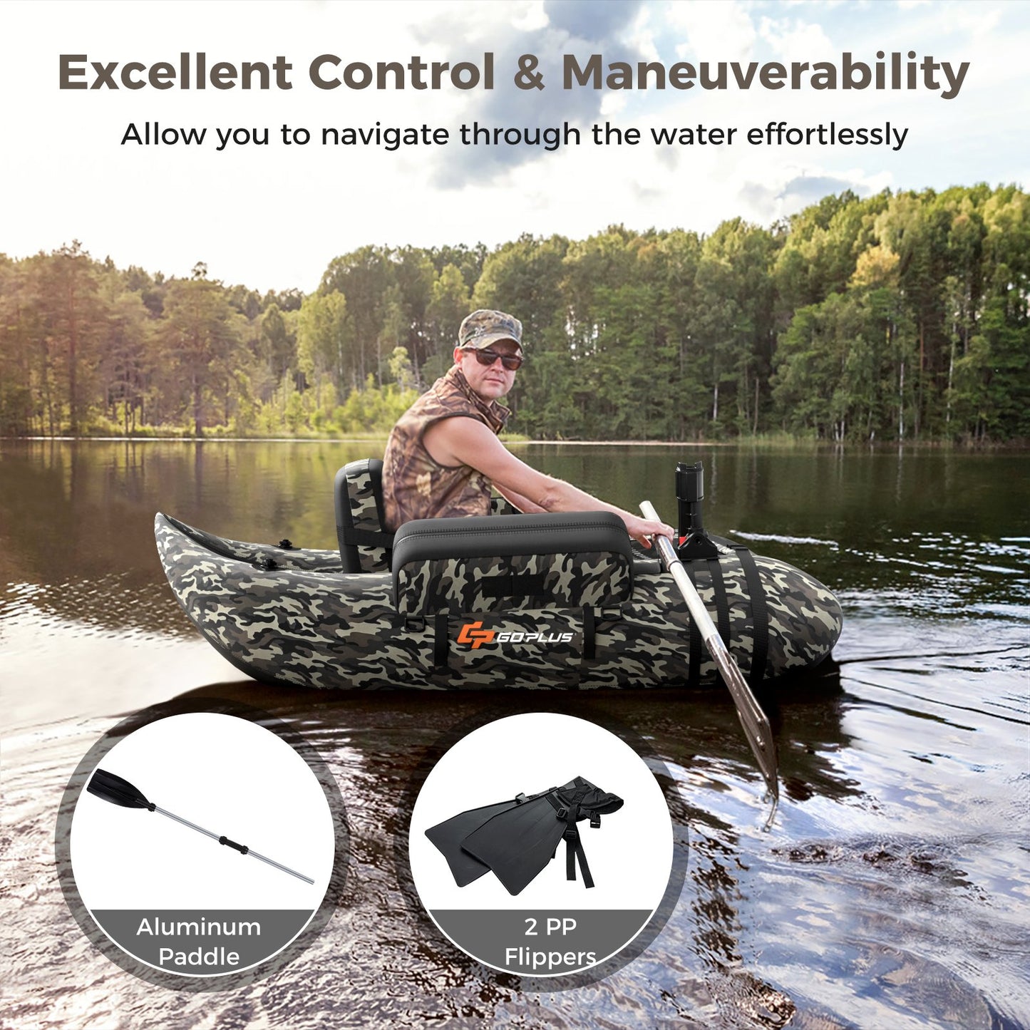 Inflatable Fishing Float with Adjustable Straps & Storage Pockets, Camouflage - Gallery Canada