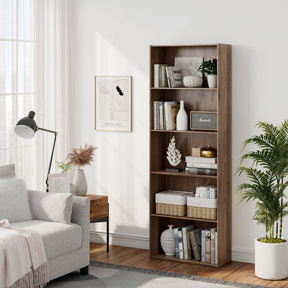 5-Shelf Storage Bookcase Modern Multi-Functional Display Cabinet Furniture, Walnut Bookcases   at Gallery Canada