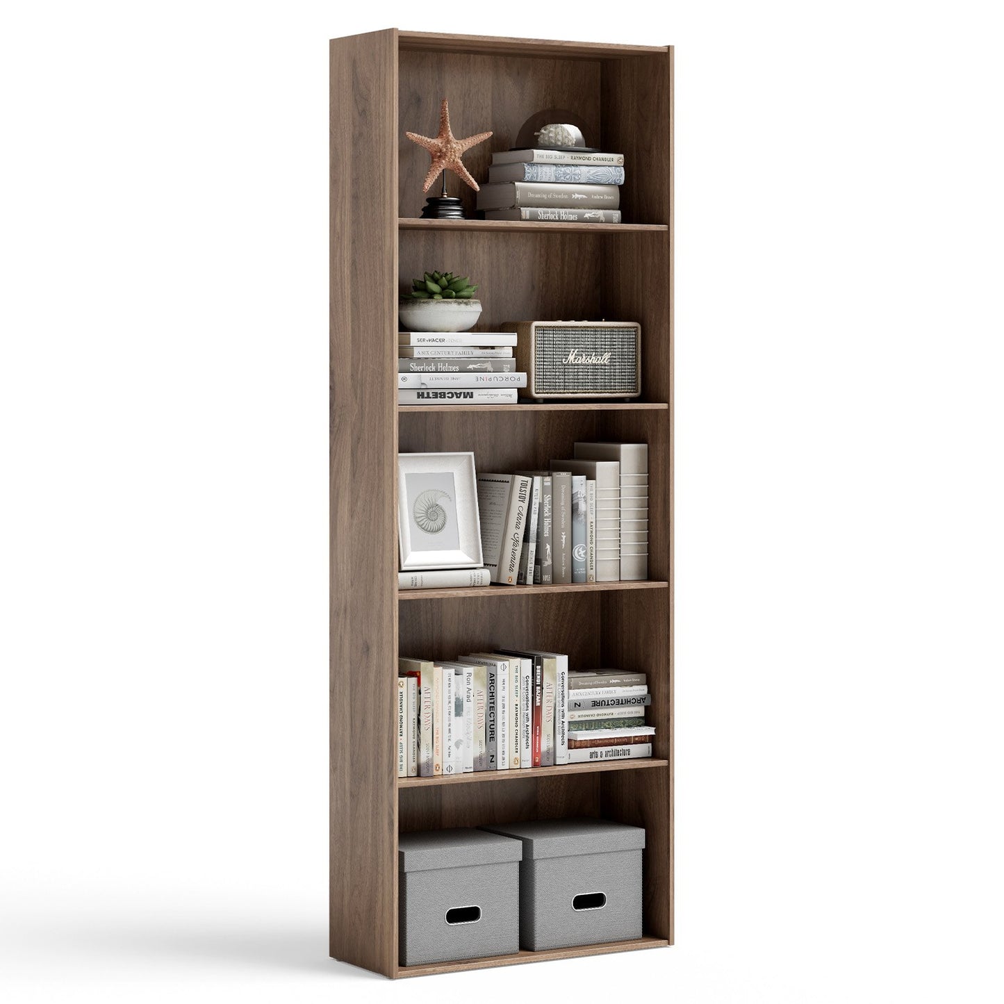 5-Shelf Storage Bookcase Modern Multi-Functional Display Cabinet Furniture, Walnut Bookcases   at Gallery Canada