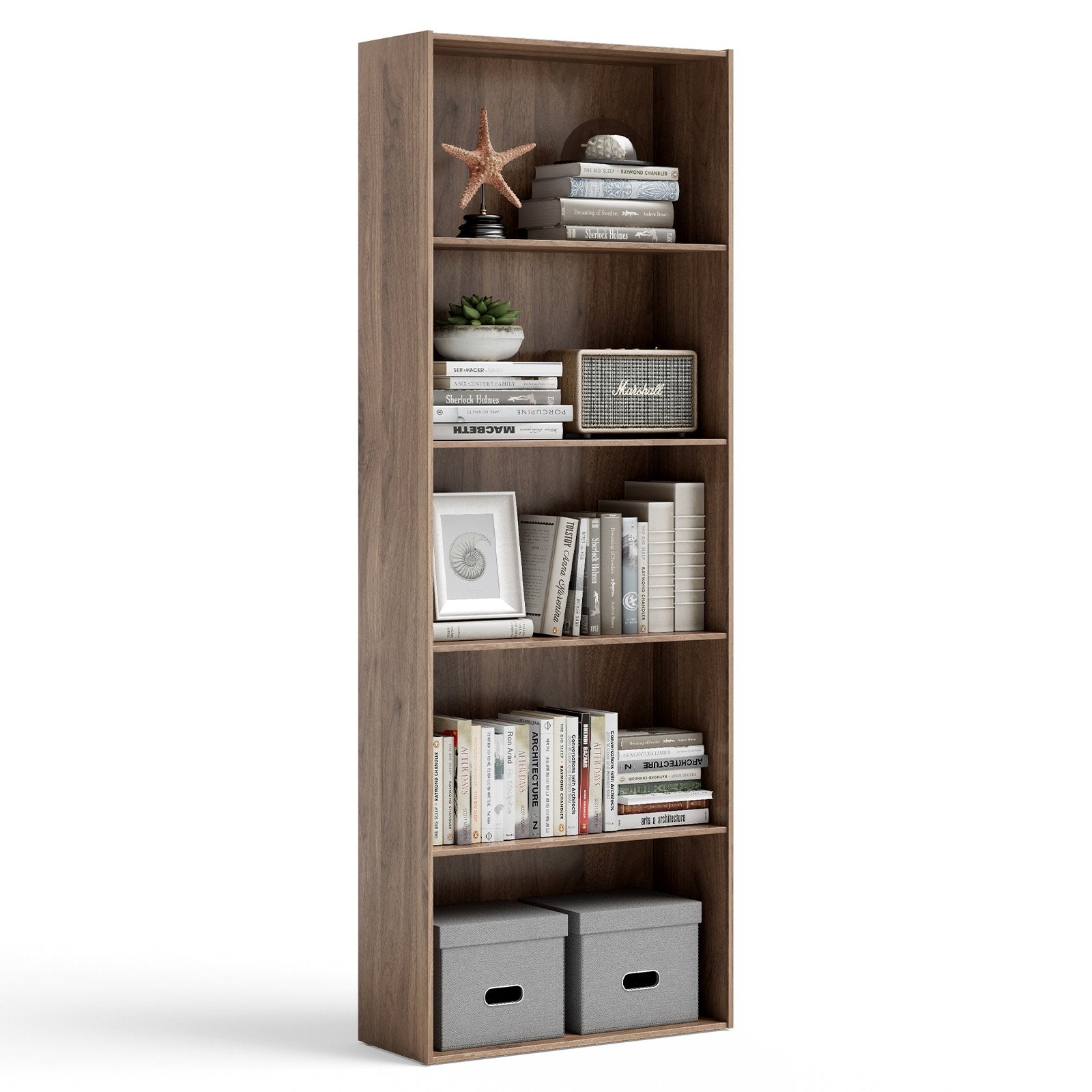 5-Shelf Storage Bookcase Modern Multi-Functional Display Cabinet Furniture, Walnut - Gallery Canada