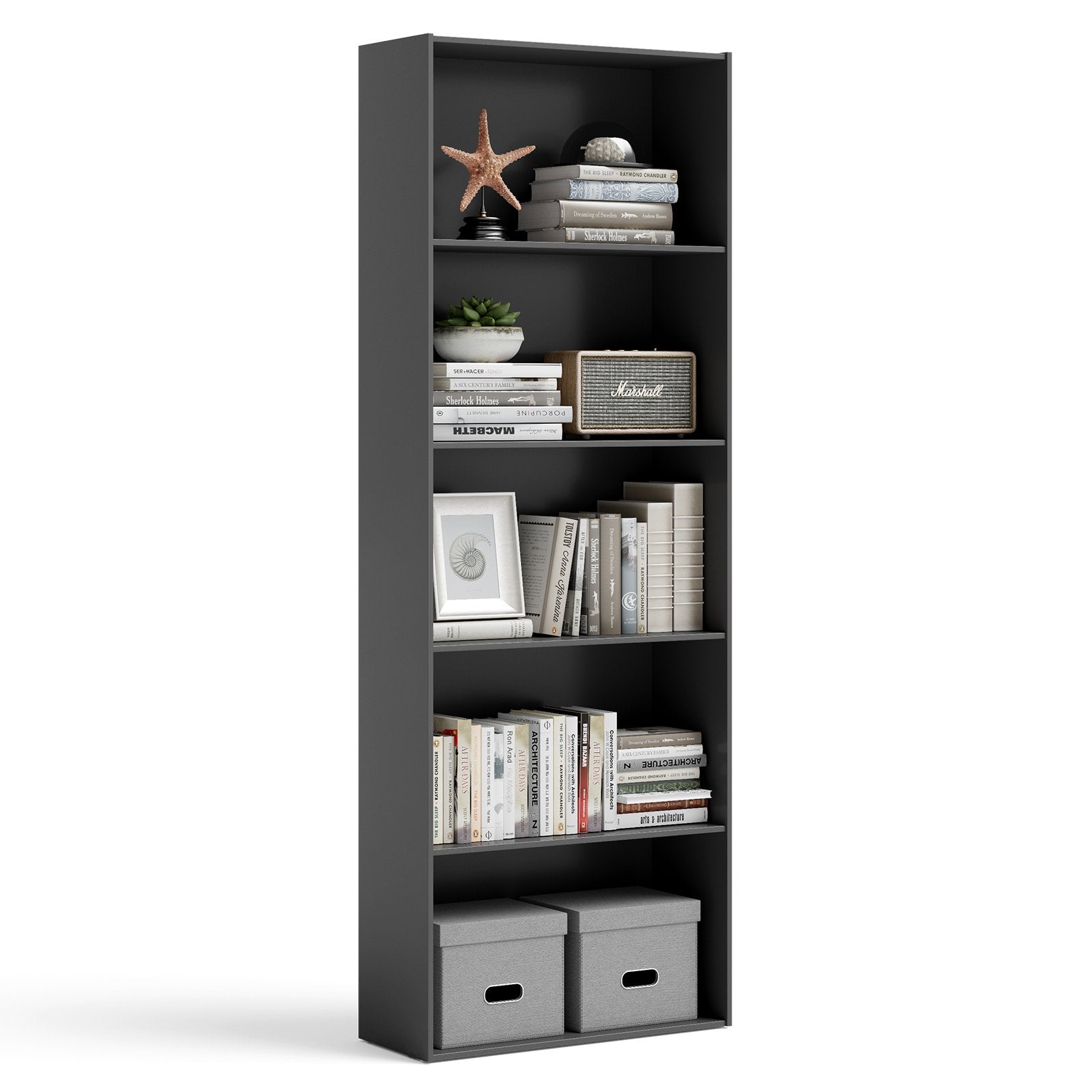 5-Shelf Storage Bookcase Modern Multi-Functional Display Cabinet Furniture, Black Bookcases   at Gallery Canada