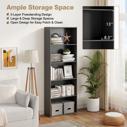 5-Shelf Storage Bookcase Modern Multi-Functional Display Cabinet Furniture, Black Bookcases   at Gallery Canada