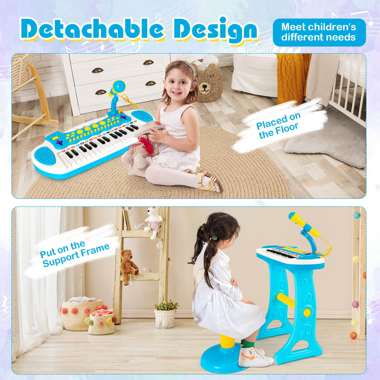 31-Key Kids Piano Keyboard Toy with Microphone and Multiple Sounds for Age 3+, Blue Musical Toys   at Gallery Canada