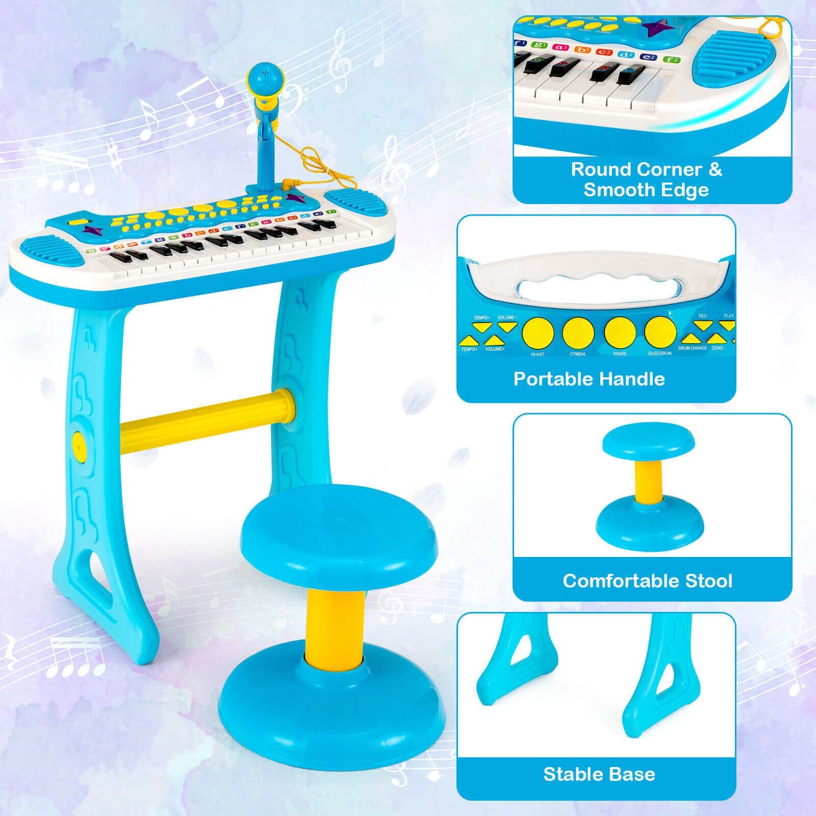 31-Key Kids Piano Keyboard Toy with Microphone and Multiple Sounds for Age 3+, Blue Musical Toys   at Gallery Canada