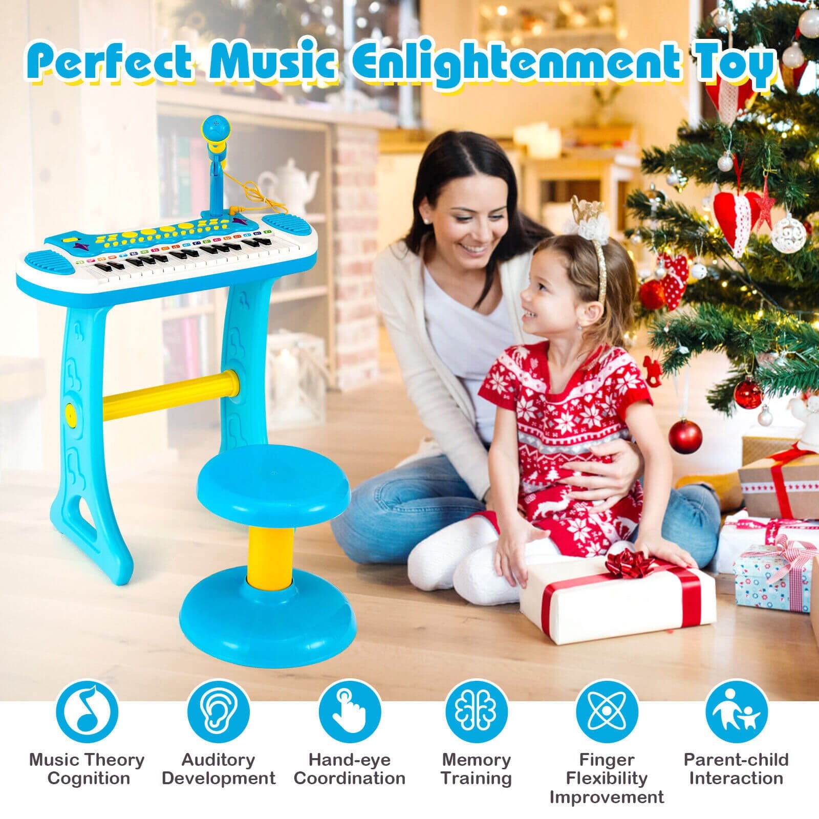 31-Key Kids Piano Keyboard Toy with Microphone and Multiple Sounds for Age 3+, Blue Musical Toys   at Gallery Canada