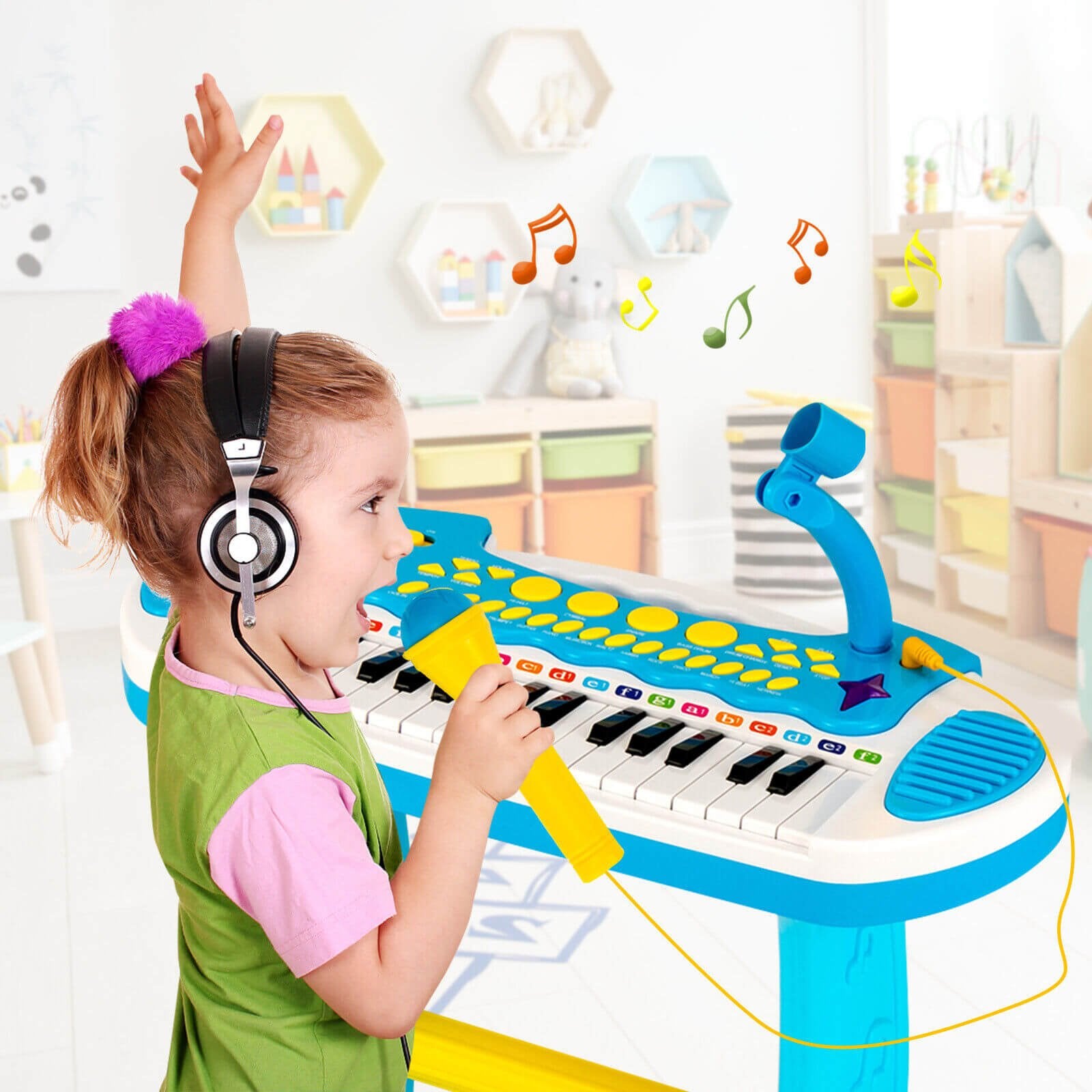 31-Key Kids Piano Keyboard Toy with Microphone and Multiple Sounds for Age 3+, Blue Musical Toys   at Gallery Canada