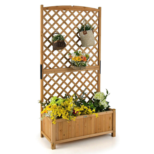 Planter Raised Bed with Trellis for Plant Flower Climbing, Natural - Gallery Canada