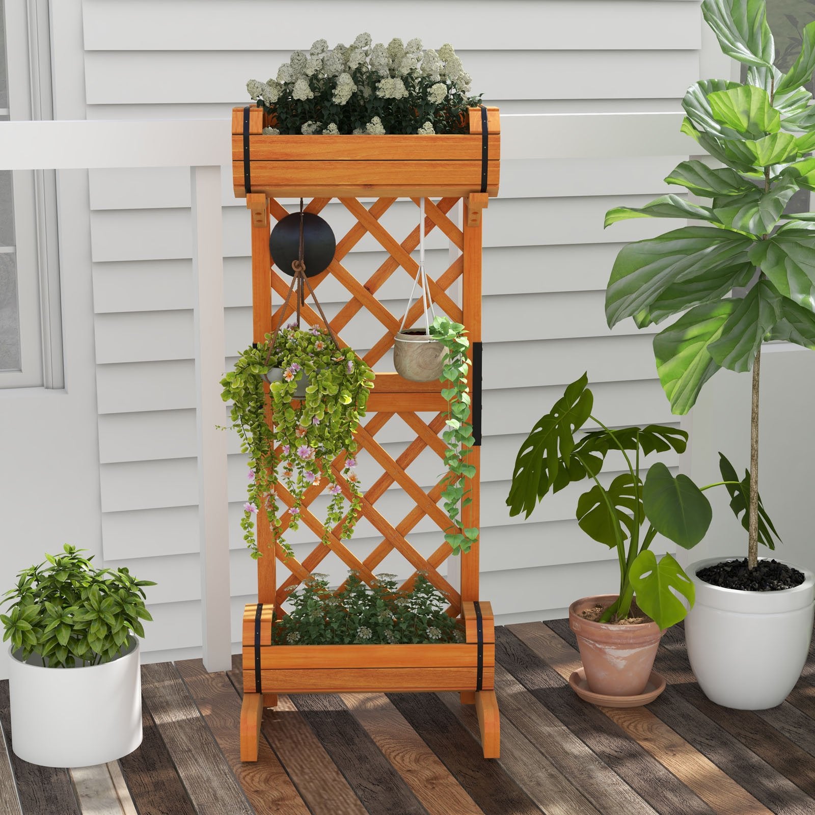 Planter Raised Bed with Trellis for Plant Flower Climbing, Natural Raised Garden Beds   at Gallery Canada