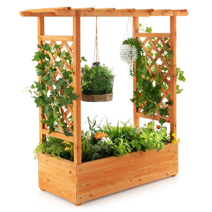 Raised Garden Bed with Trellis or Climbing Plant and Pot Hanging, Natural - Gallery Canada