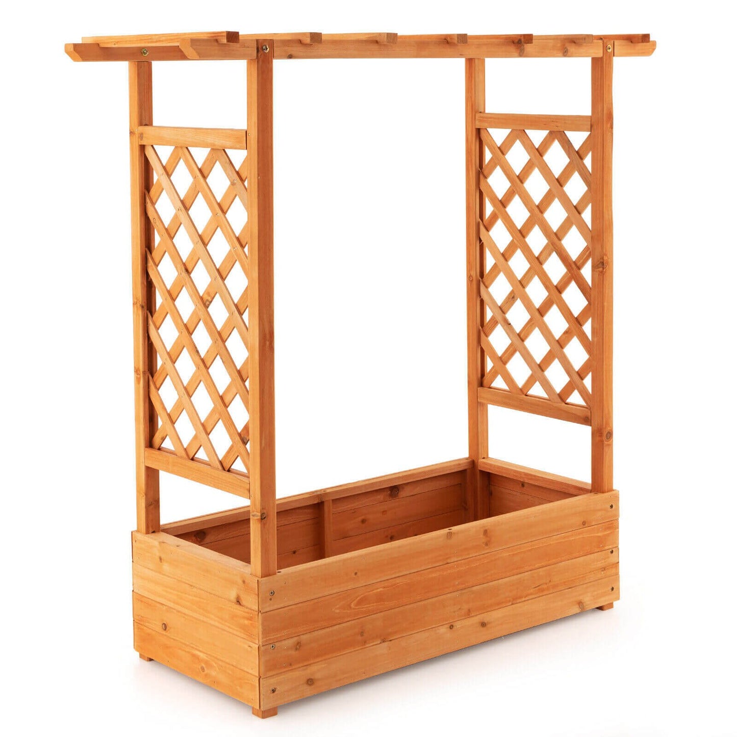 Raised Garden Bed with Trellis or Climbing Plant and Pot Hanging, Natural - Gallery Canada
