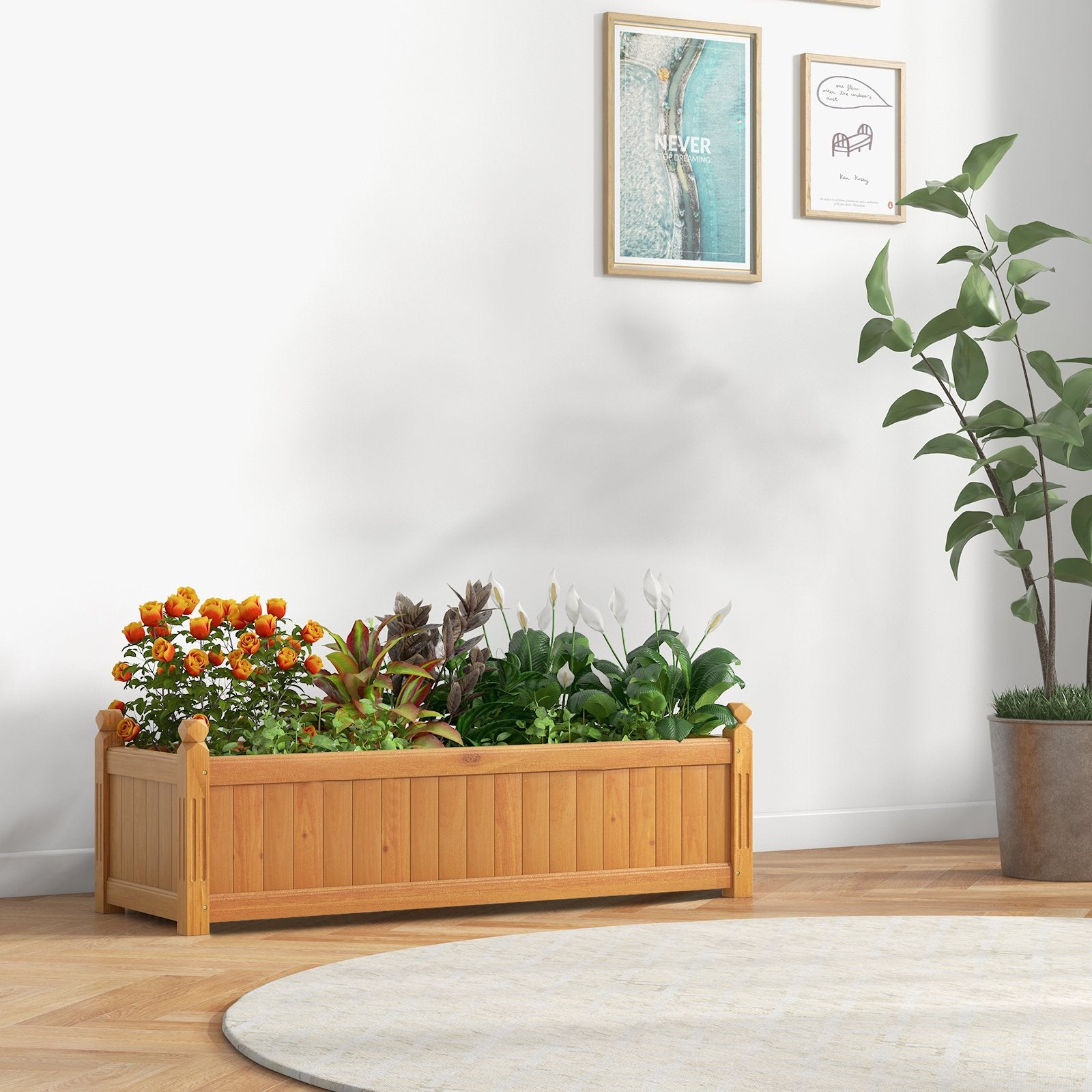 Wooden Rectangular Garden Bed with Drainage System, Natural Raised Garden Beds   at Gallery Canada