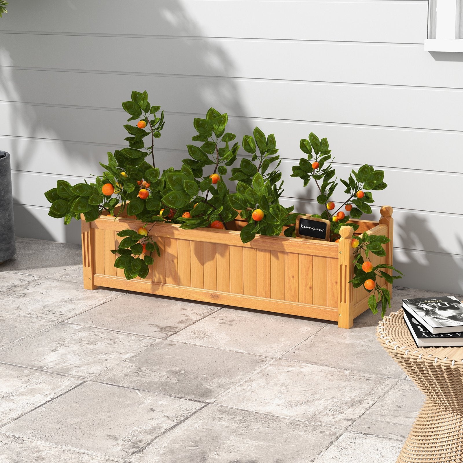 Wooden Rectangular Garden Bed with Drainage System, Natural Raised Garden Beds   at Gallery Canada