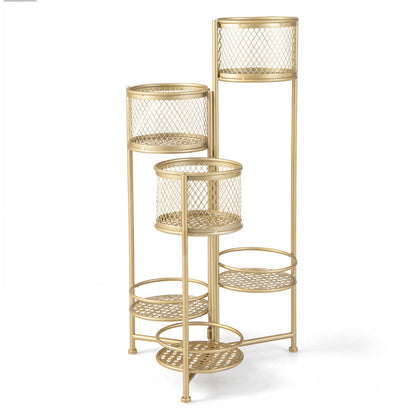 6-Tier Metal Plant Stand with Folding Rotatable Frame for Balcony Garden, Golden Plant Stands   at Gallery Canada